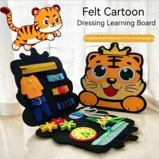 Tiger Style Felt Cartoon Dressing Learning Board for Kids - Interactive Educational Toy Enhancing Fine Motor Skills & Color Exploration